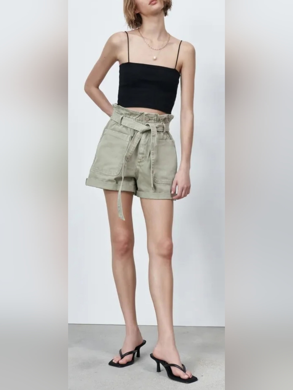 Sophie Rue 100% Cotton Paperbag Cargo Shorts Sage Green Medium
